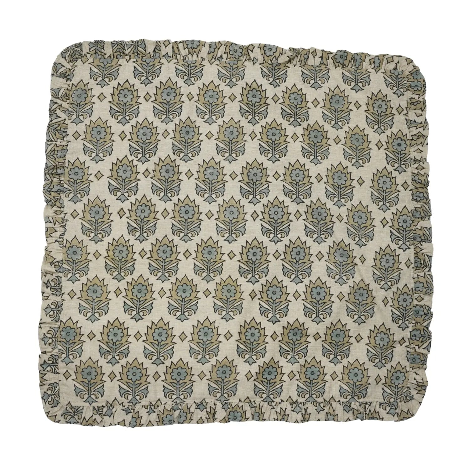 Hand Block Print Linen Blend Set Of 4 Table Frill Napkin -  Kusum