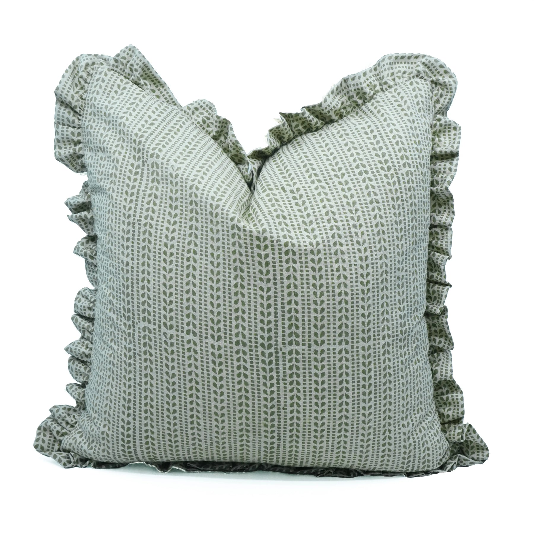 Handmade Block Print Linen Blend Frill Cushion Cover -Ratanbel
