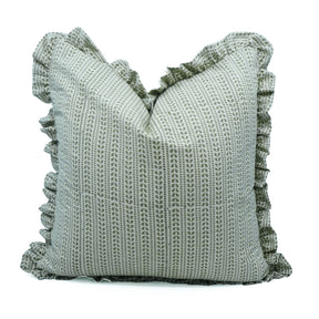 Handmade Block Print Linen Blend Frill Cushion Cover -Ratanbel