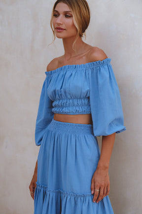 Annabelle Linen Cropped Top - Azure