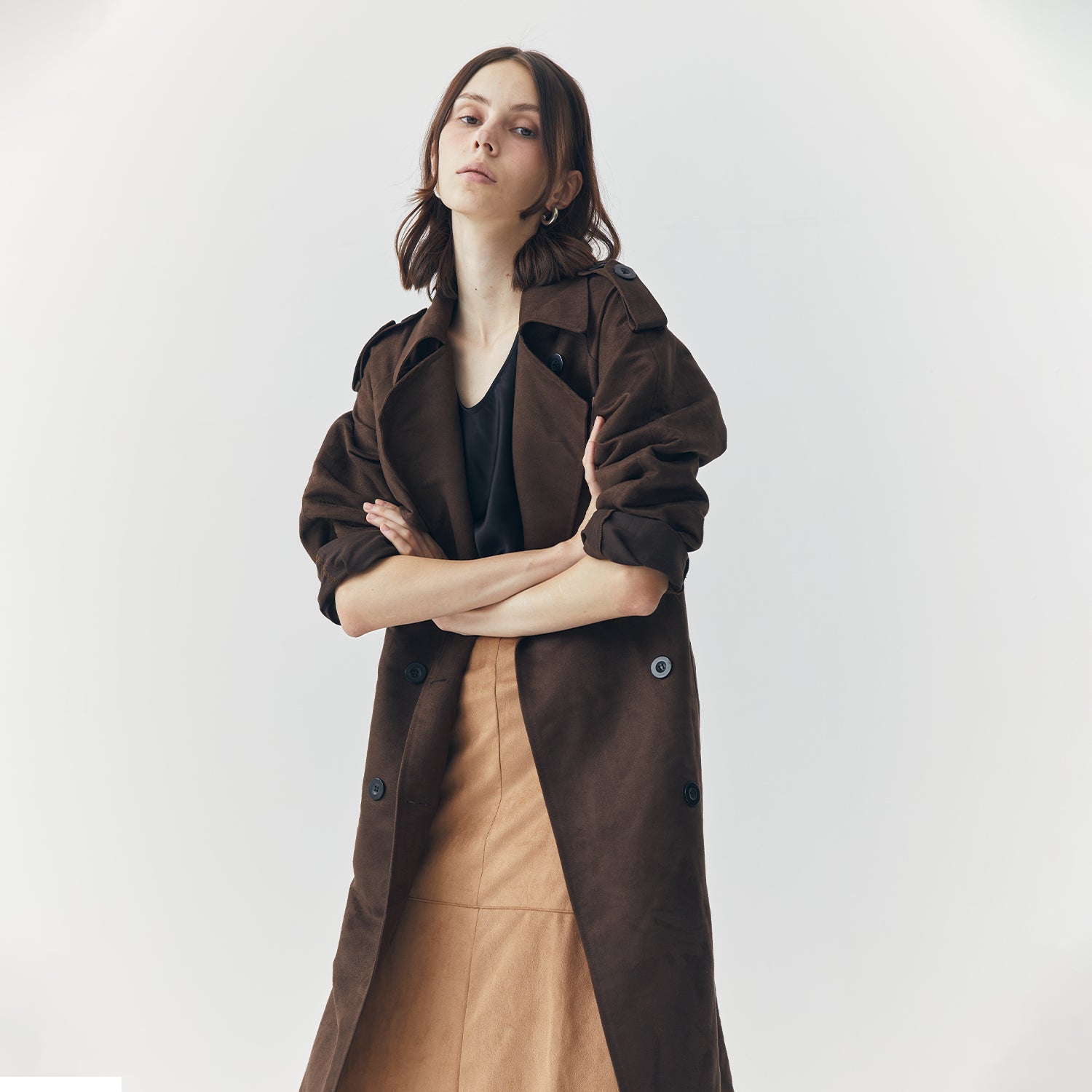 FERN SUEDE BROWN MIDI SKIRT