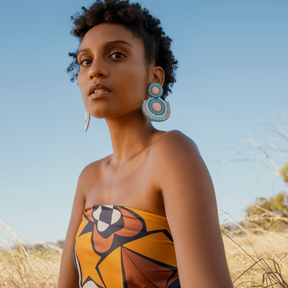 Geo-Shape Pattern Print Scarf | Blue Sunset