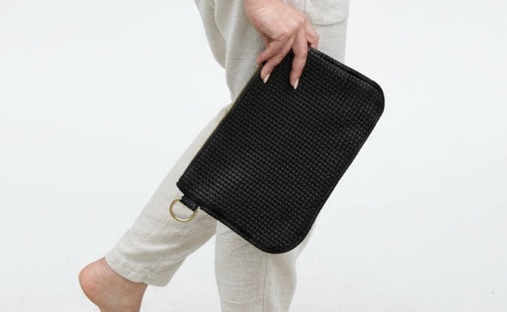 Alice Crossbody Bag, Black Embossed Leather