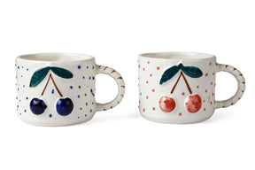 Cherry Pop Ceramic Mug - Blue , 3 x 4 Inches - Set of 4