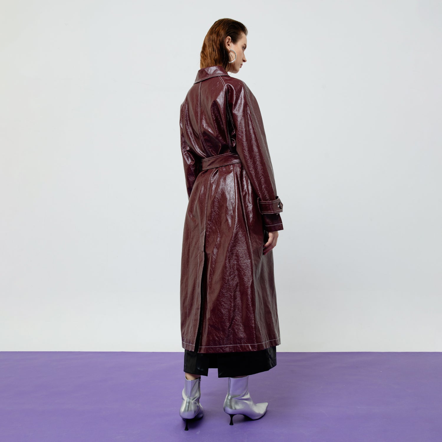 BRIA LEATHER MAROON TRENCH COAT