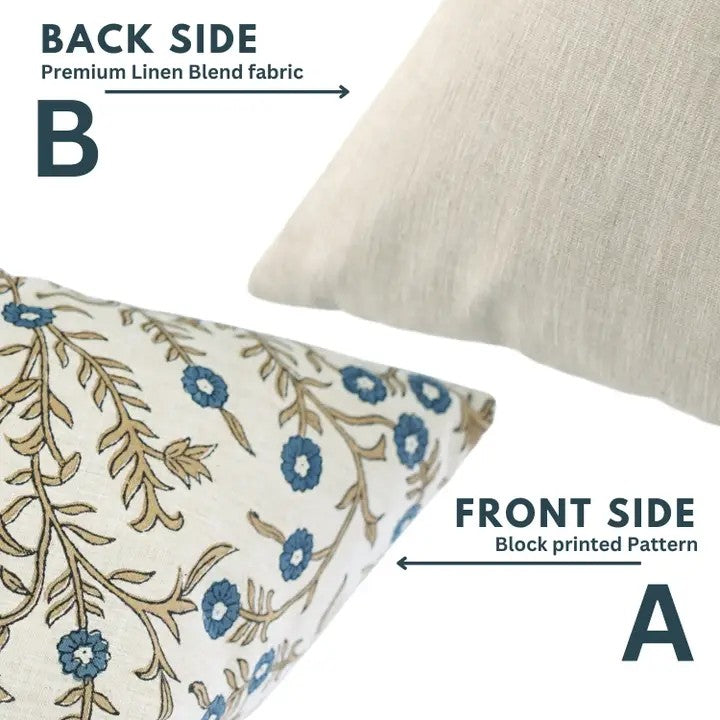 Natural Design Print Linen Blend Pillow Cover - Shehjan