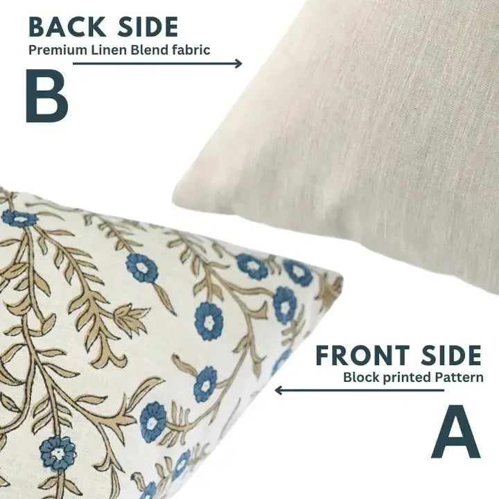Natural Design Print Linen Blend Pillow Cover - Shehjan