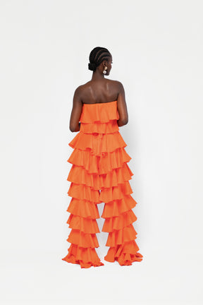 Linen DARIA Ruffle Pants in Orange