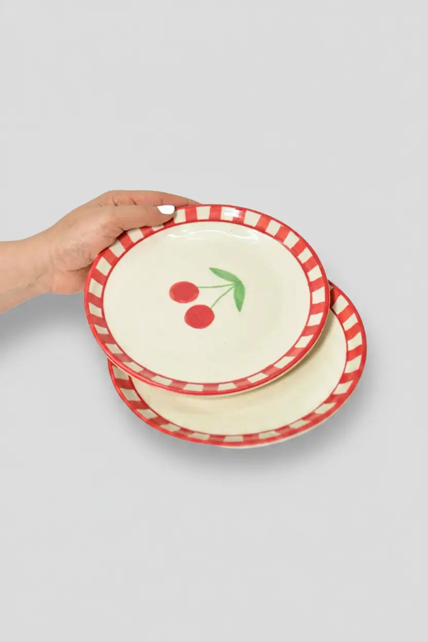 Ceramic Cherry Dessert Plate Red ( Set Of 2 ) , 7 Inches