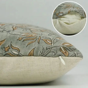 Handmade Indian Block Print Farmhouse Decor Pure Linen Pillow Cover- Kamal Dutta