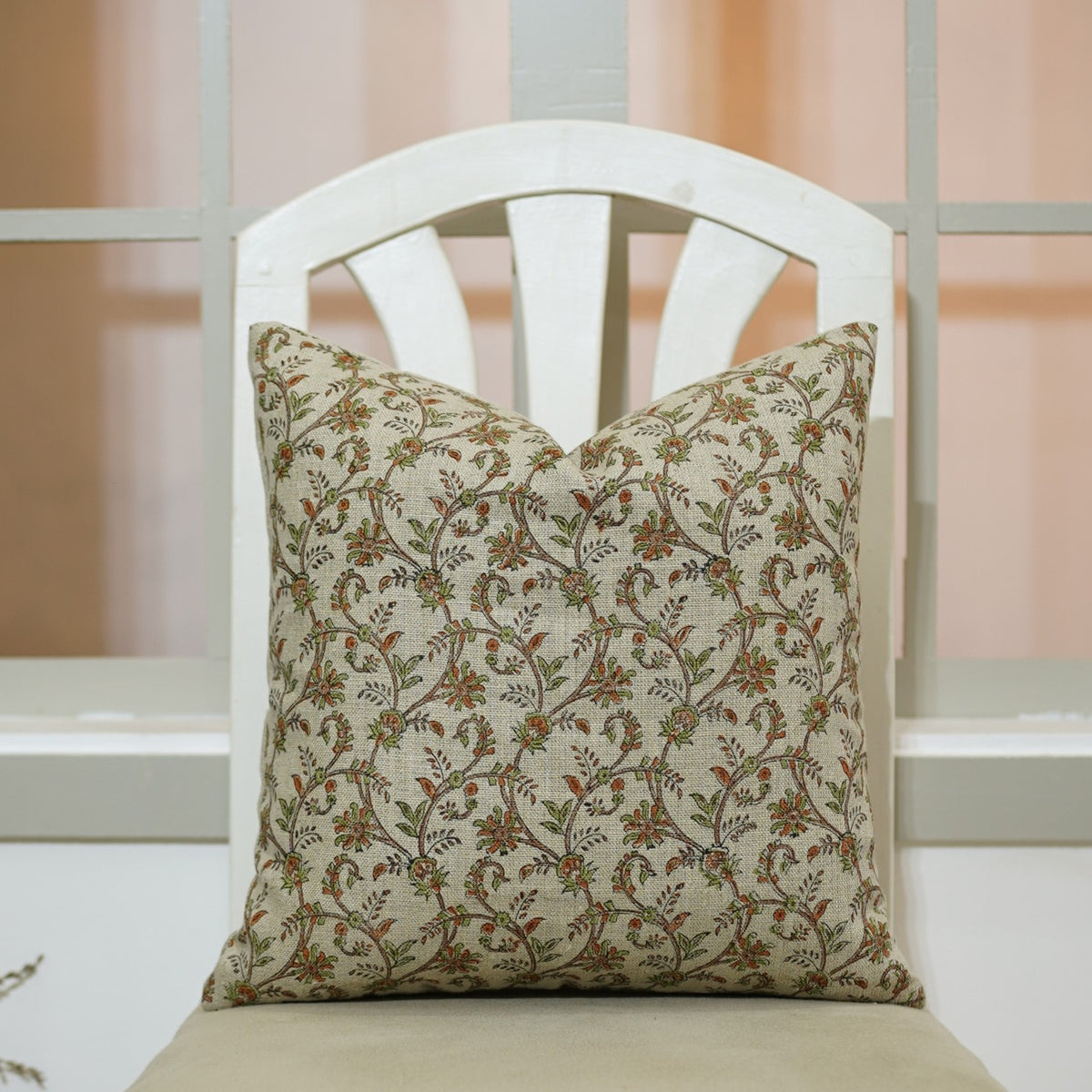 Hand Block Print Thick Linen Pillow Cover - Varanasi Cushion For Living Room