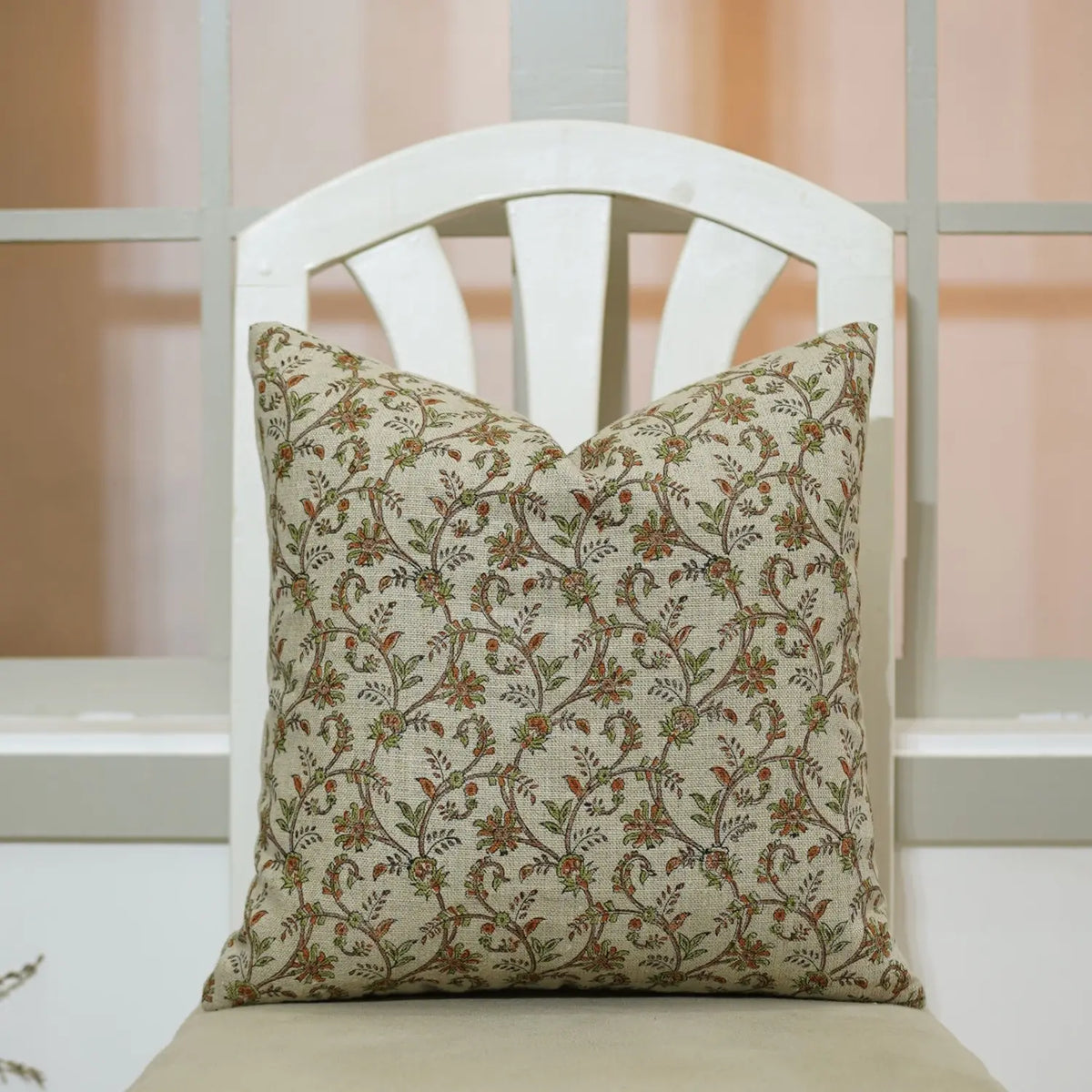 Hand Block Print Thick Linen Pillow Cover - Varanasi Cushion For Living Room