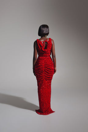 JESS Sequin Cowl Crop Top in RUBY