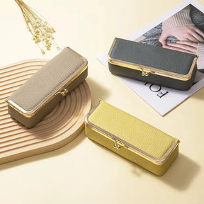 Luxury Genuine Leather Kiss-Lock Makeup & Accessories Case