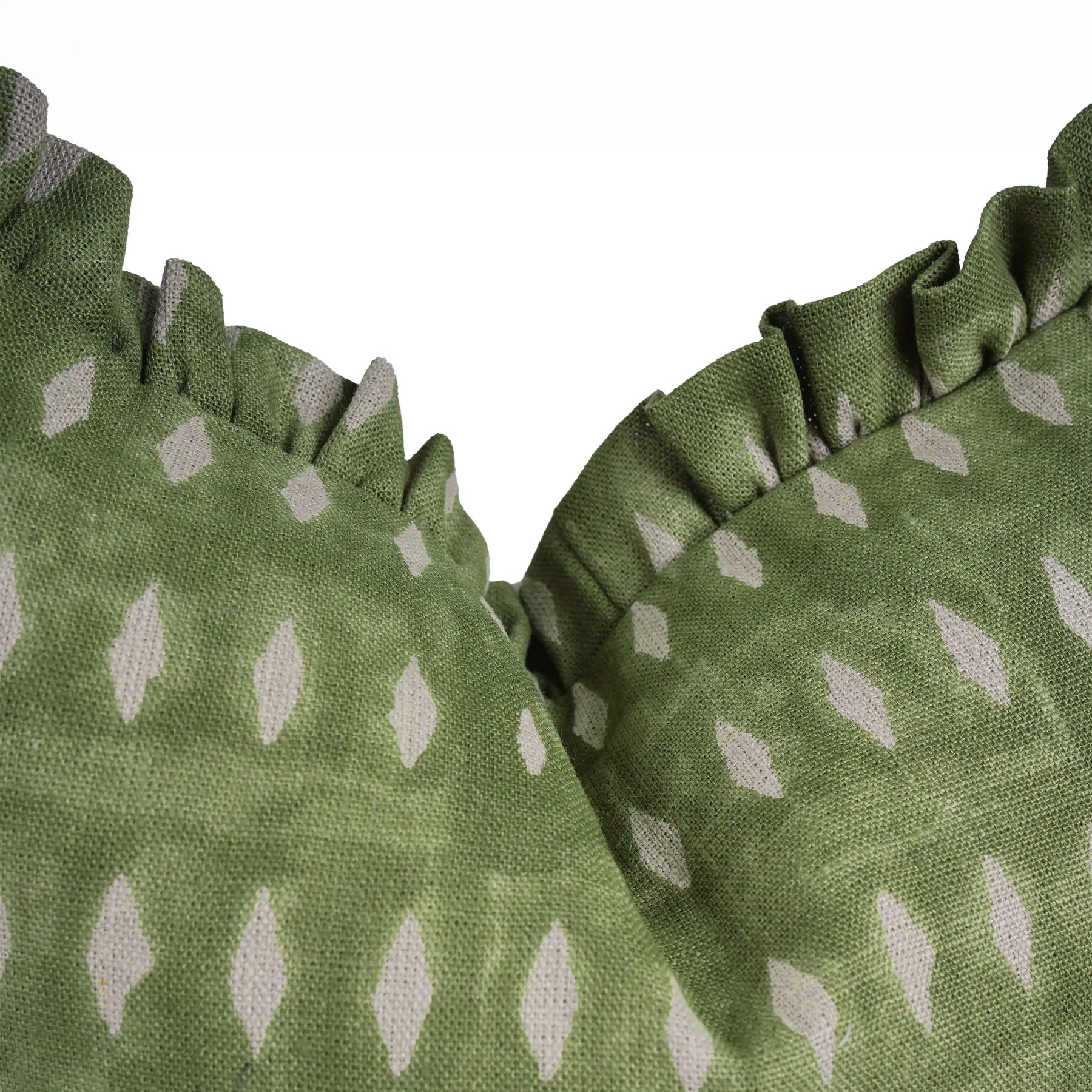 Handmade Green Block Print Thick Linen Pillow Cover - Omji