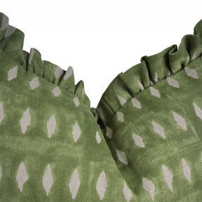 Handmade Green Block Print Thick Linen Pillow Cover - Omji