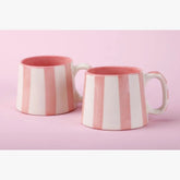Ceramic Striped  Coffee cup , Pink , Green , Dark Blue , Aqua - 220ml (Set of 2)