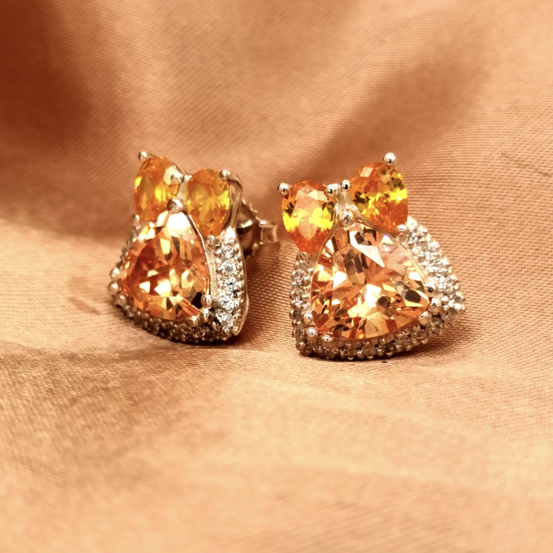Champagne Trillion & Pear Cut Silver Earrings