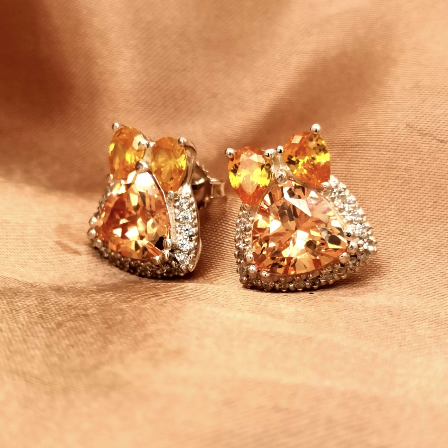 Champagne Trillion & Pear Cut Silver Earrings