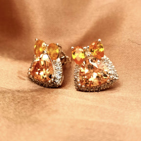 Champagne Trillion & Pear Cut Silver Earrings