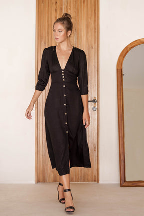 Whisper Light Button up Midi Dress - Black