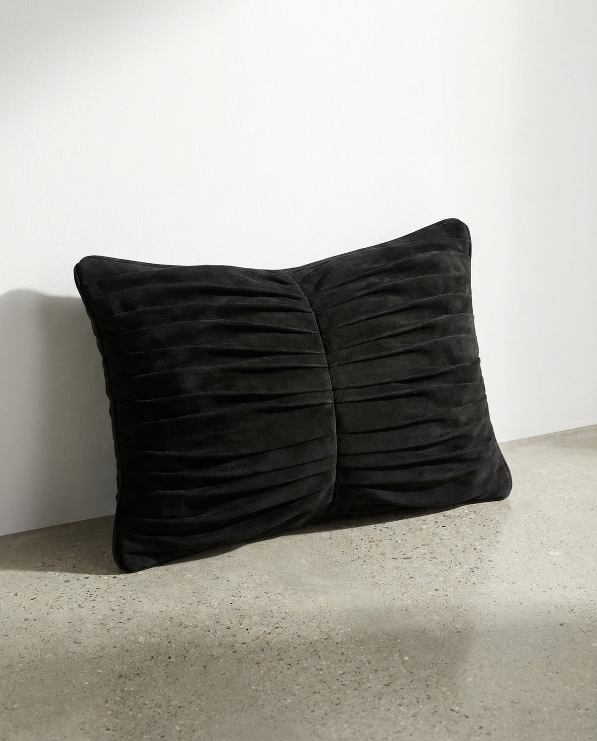 PLEATED COTTON SUEDE PILLOW IN ABYSS