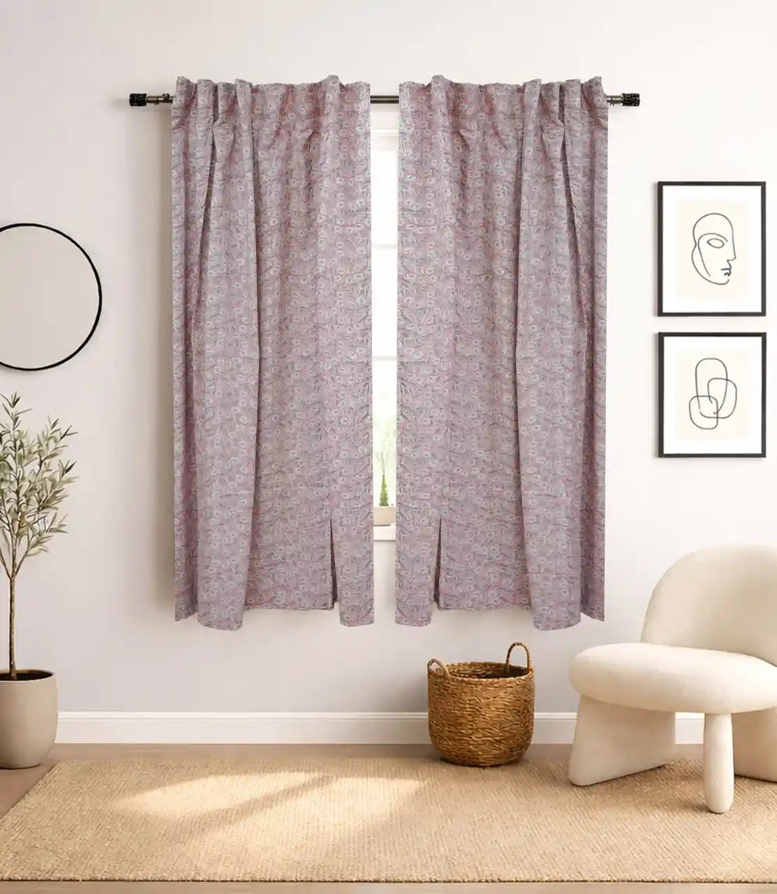 Haridwar Floral Block Print Viscose Linen Curtain