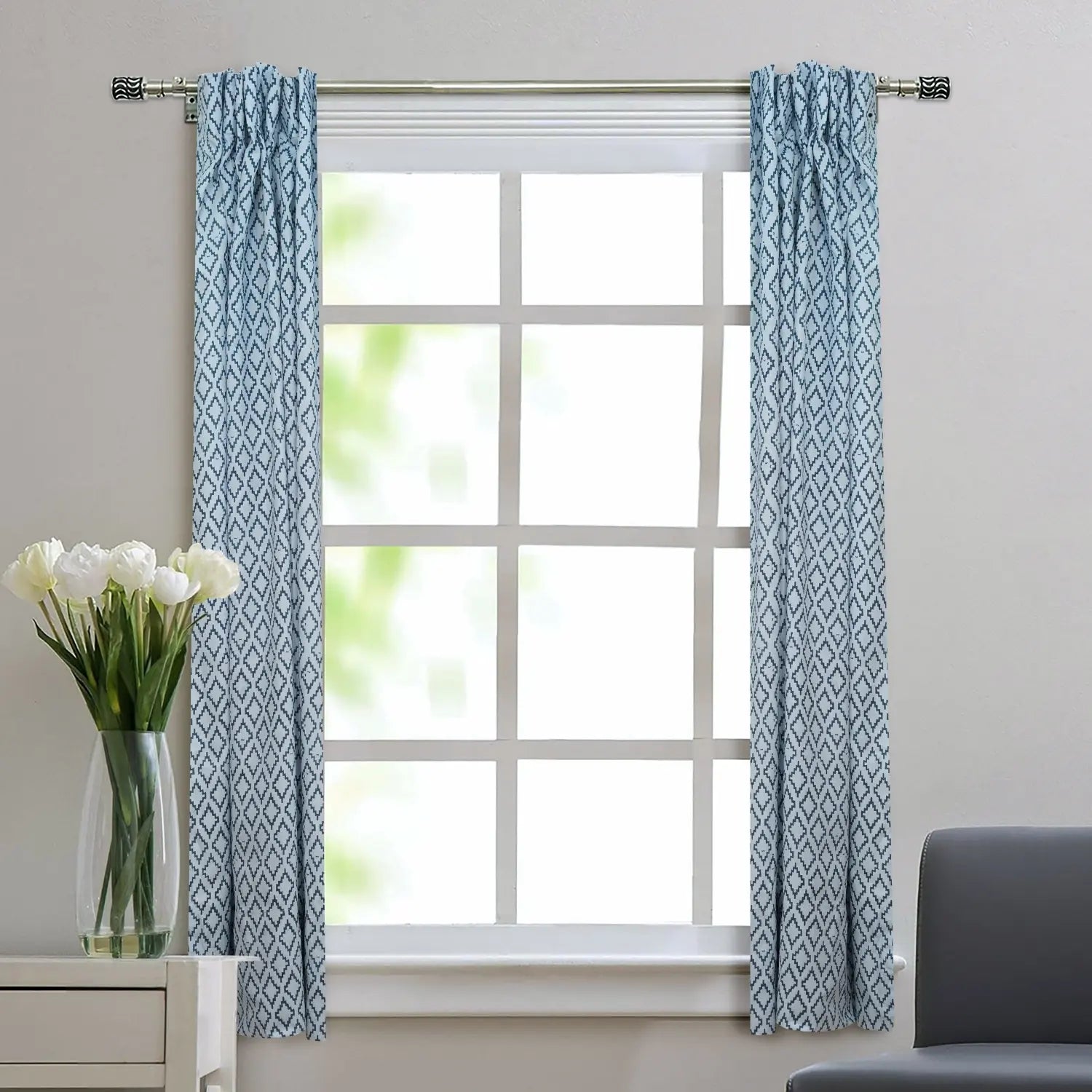 Hand Block Design Viscose Colored Linen Curtain - Drishtikon