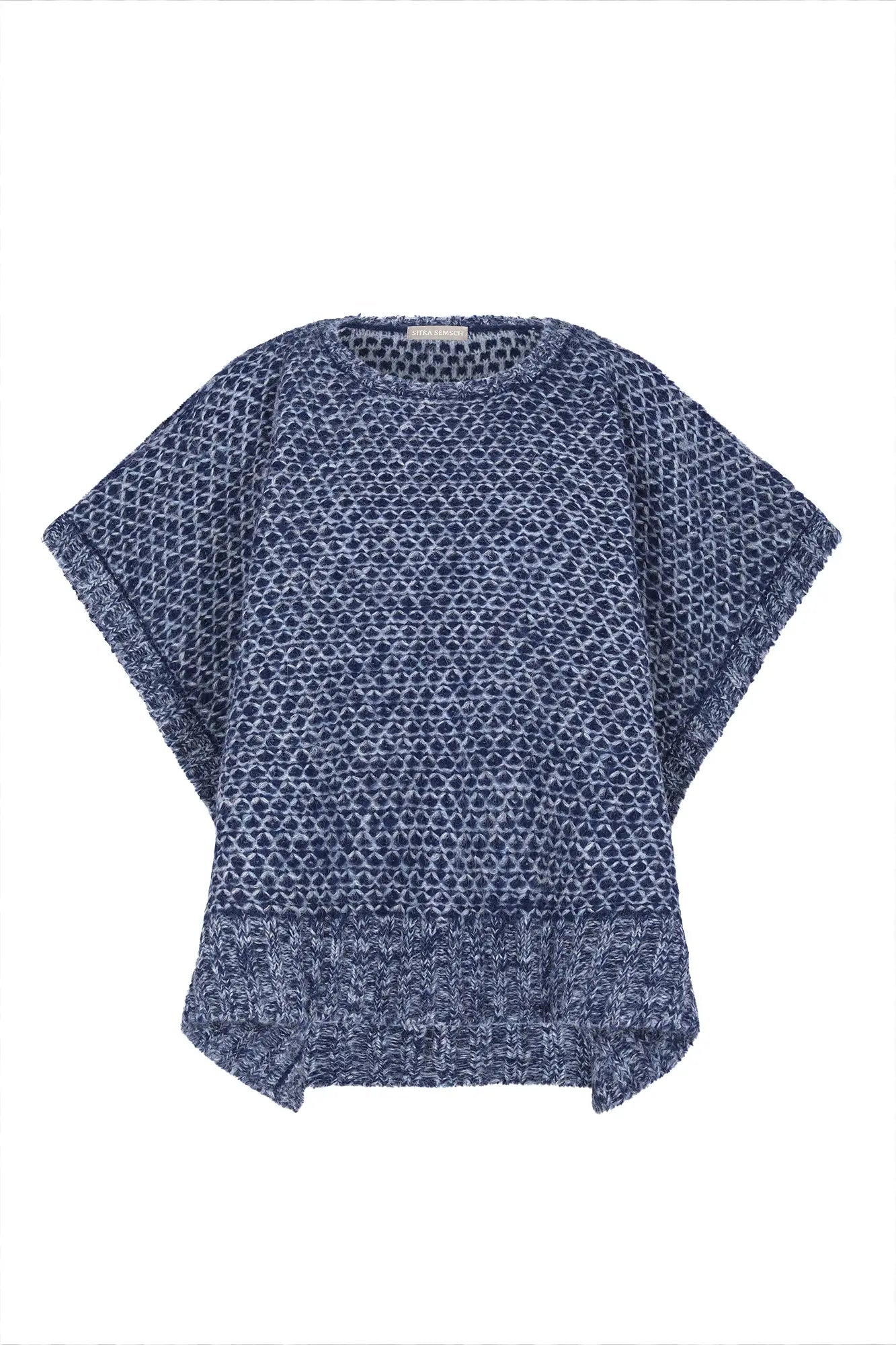 Chelsea Openwork Alpaca Poncho | Navy Melange