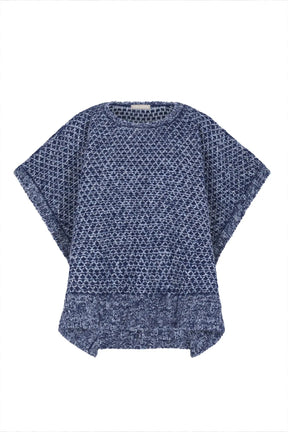 Chelsea Openwork Alpaca Poncho | Navy Melange