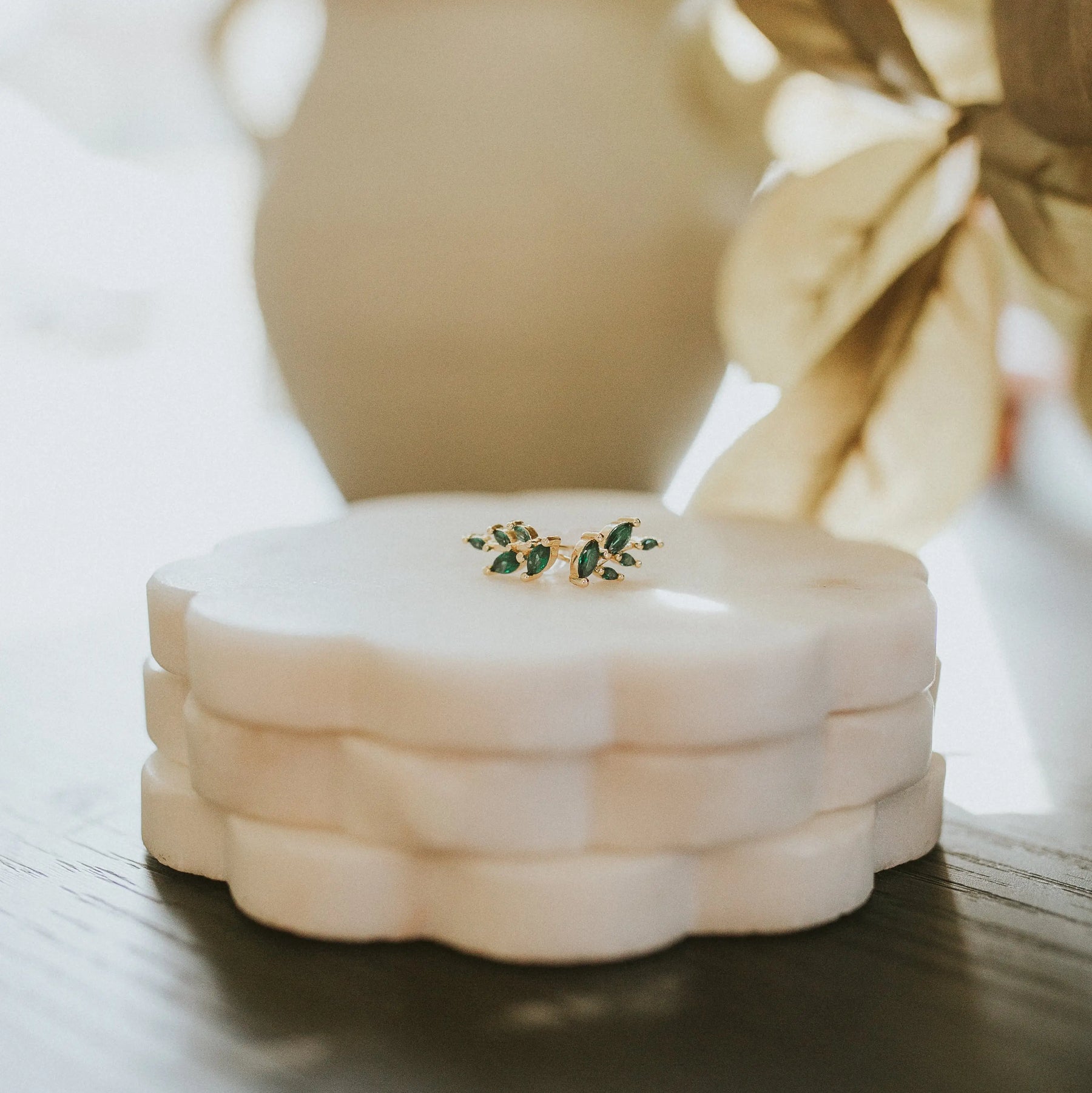Haifa Emerald Olive Studs