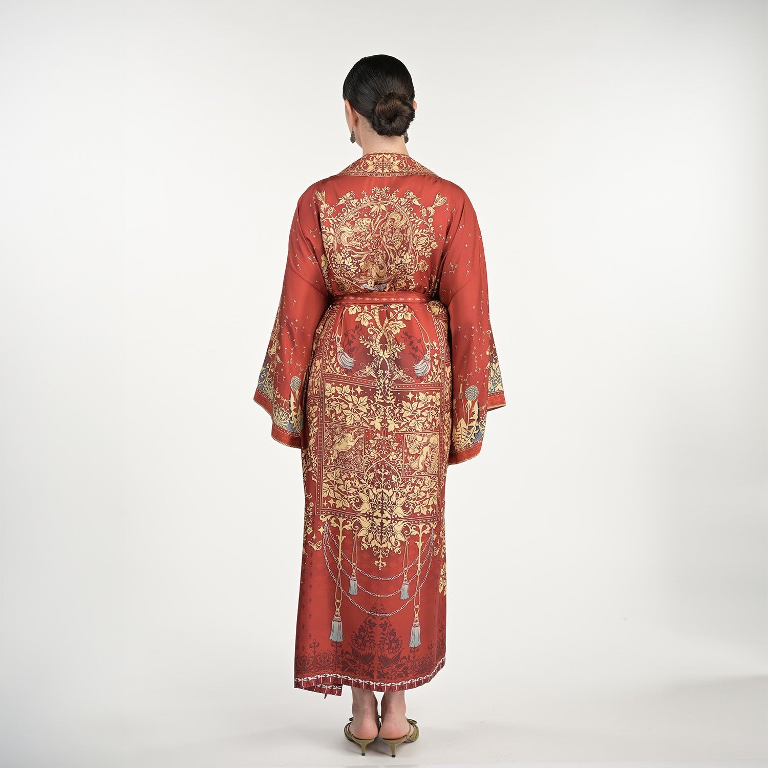 Tree Of Life Silk Robe In Rust