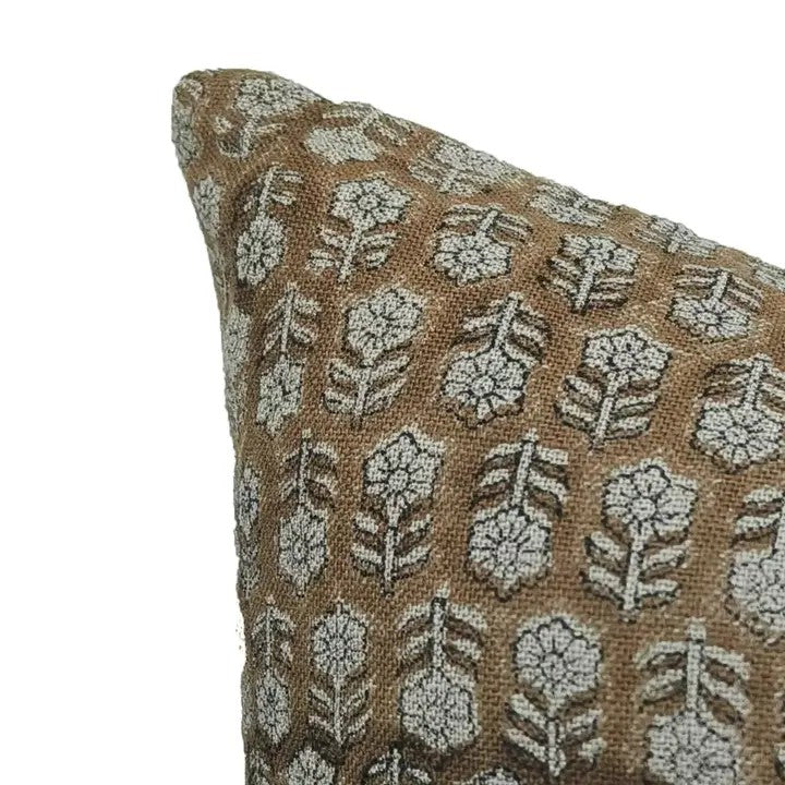 Block Print Thick Linen Designer Cushion Cover-Tulsi Buti