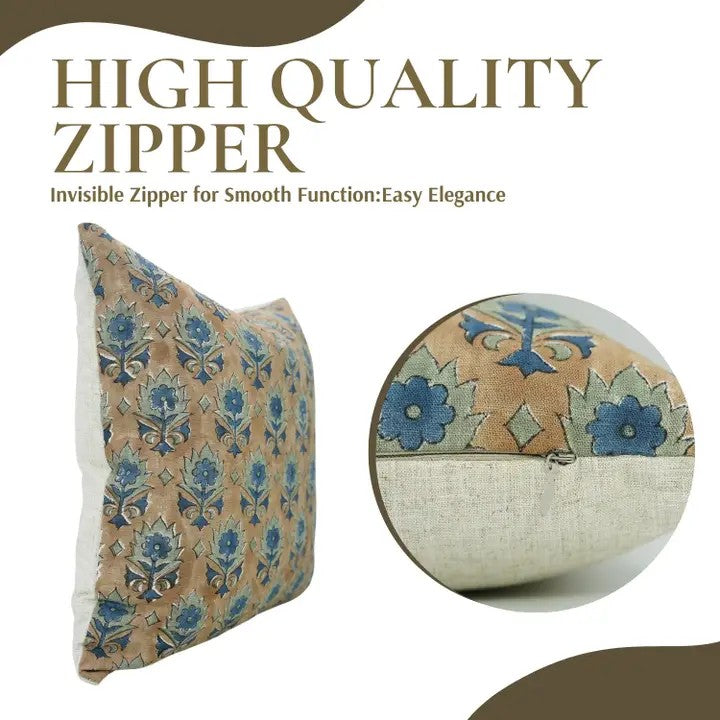 Handcrafted Unique Block Print Viscose Linen Pillow Cover- Kusum