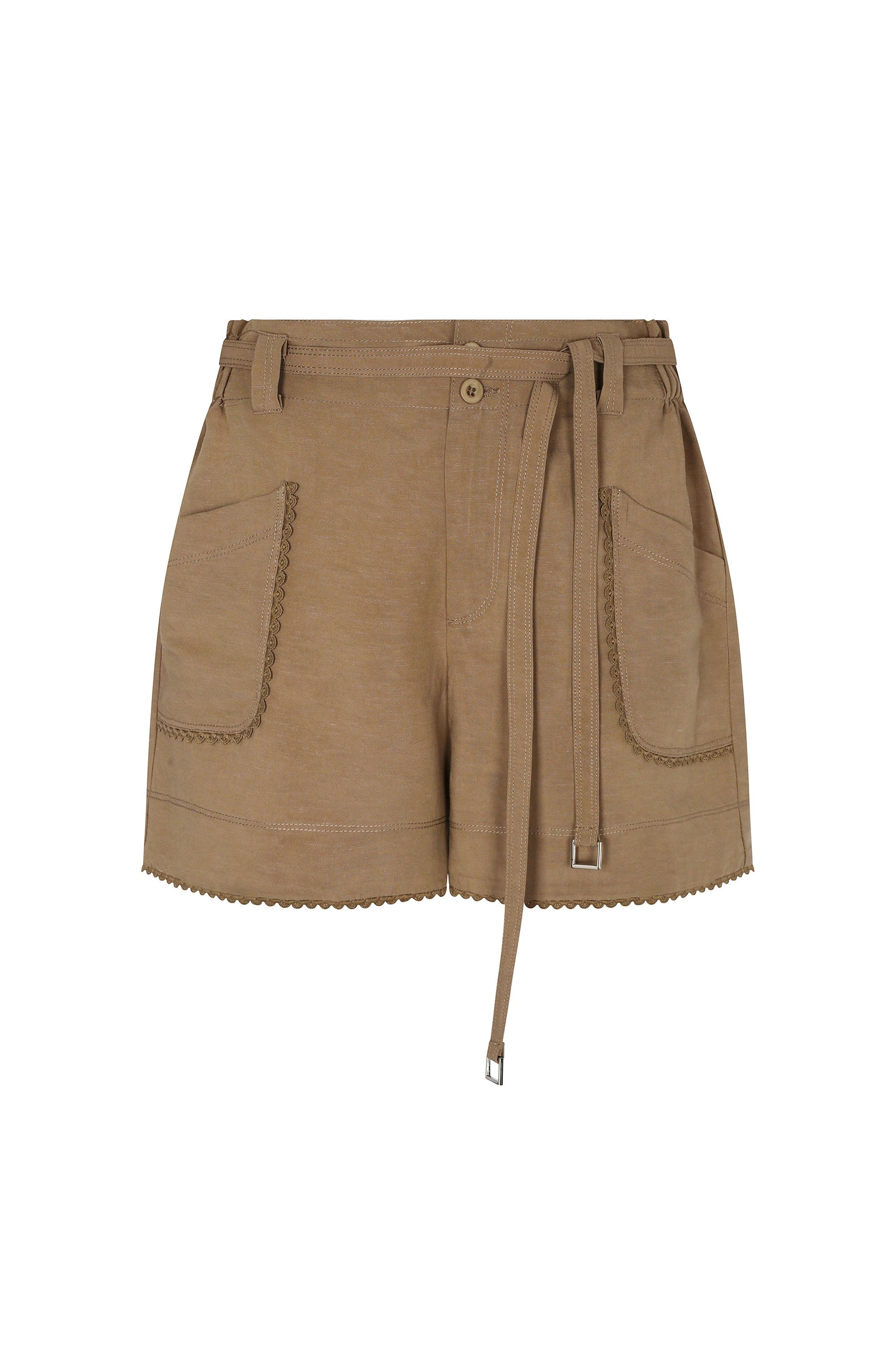 Lira Belted Linen Blend Short | Taupe