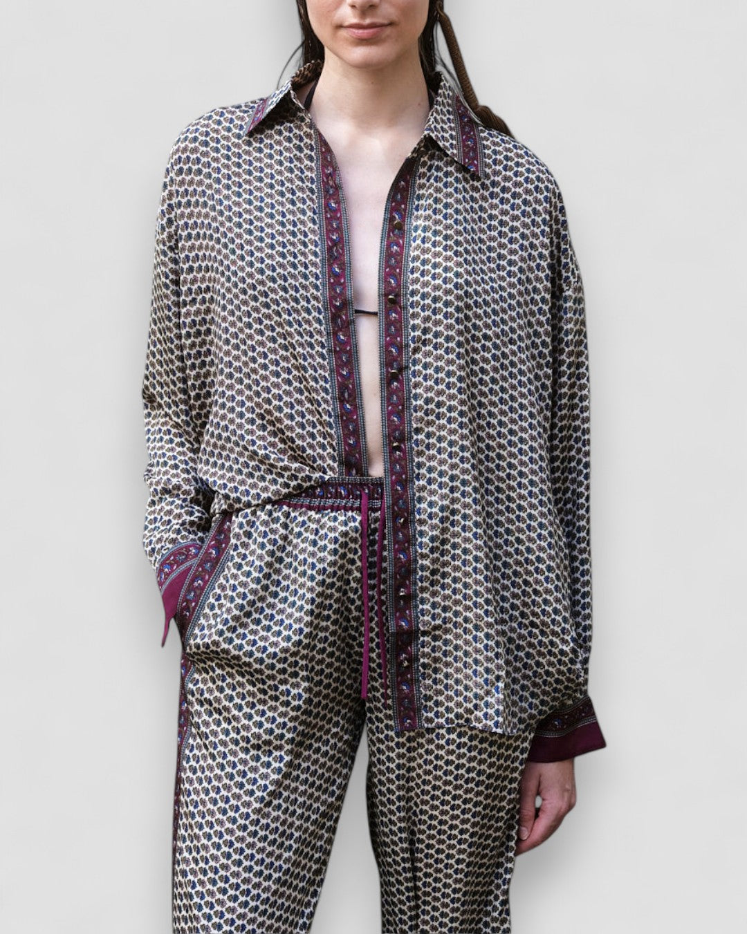 Embossed Botanic Long Sleeve Crepe Shirt