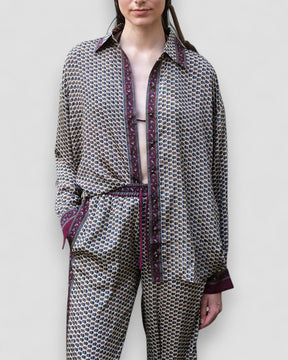 Embossed Botanic Long Sleeve Crepe Shirt