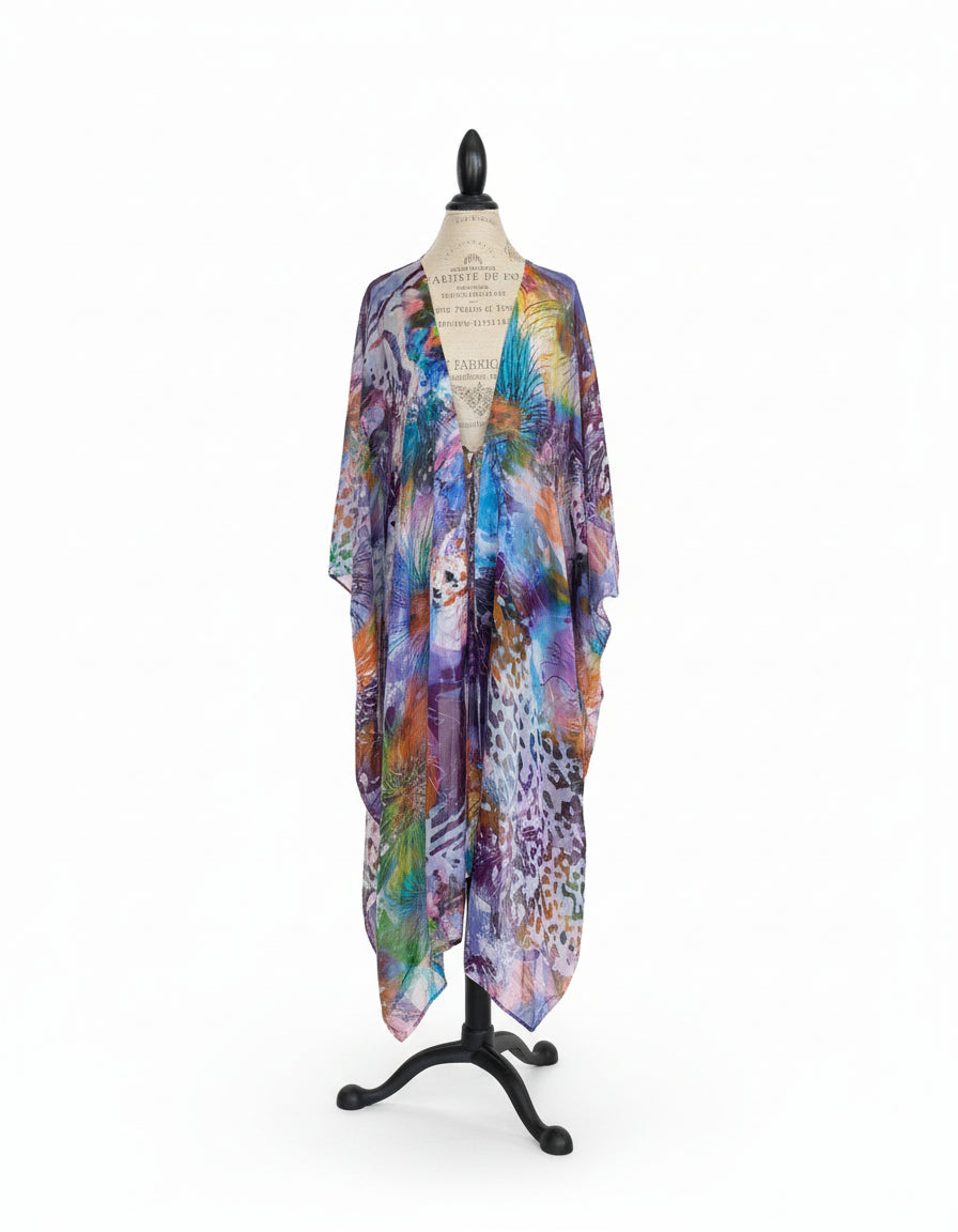 Silk Purple Print Kamala Kimono