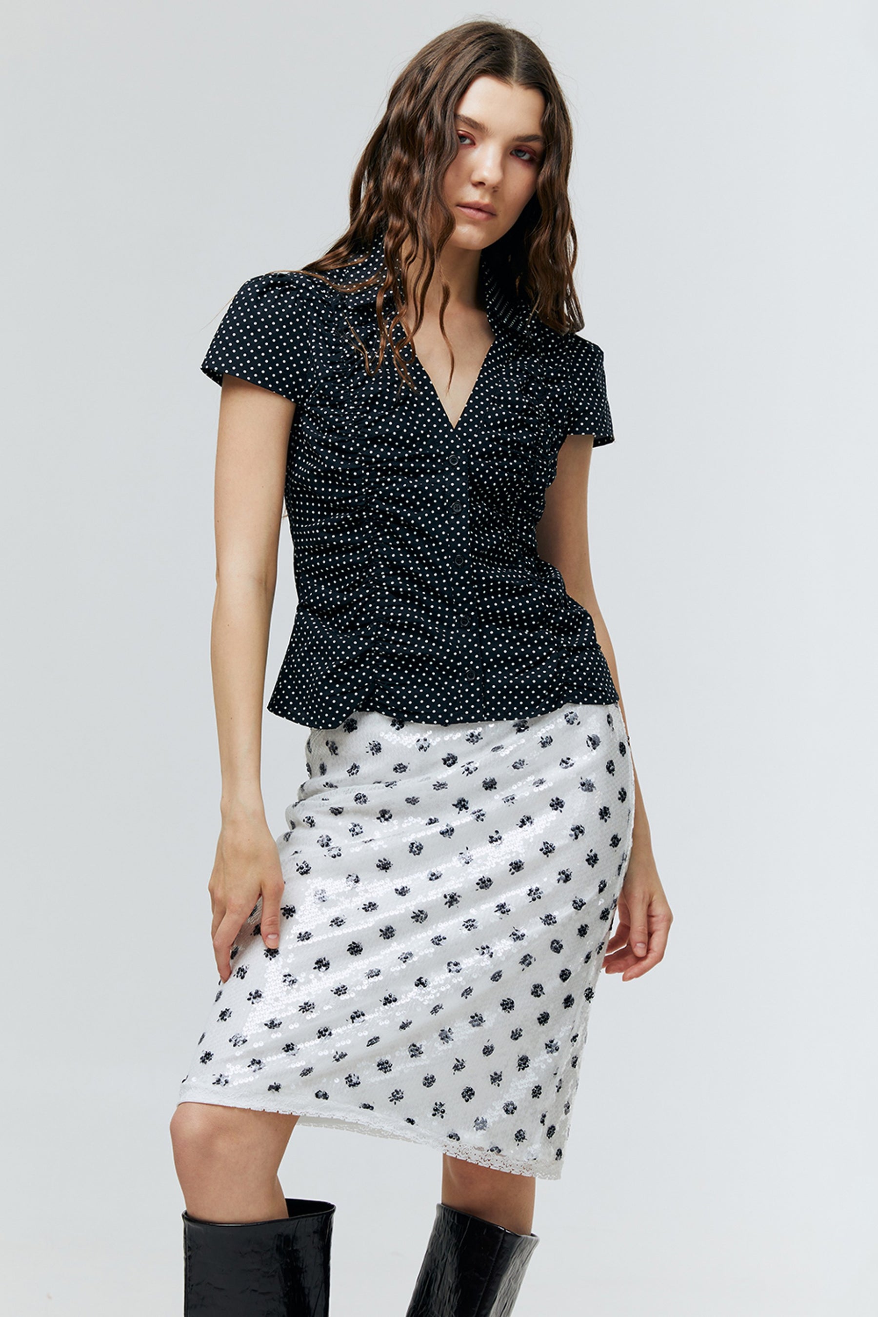 MARIELLE POLKADOT RUCHED BLOUSE