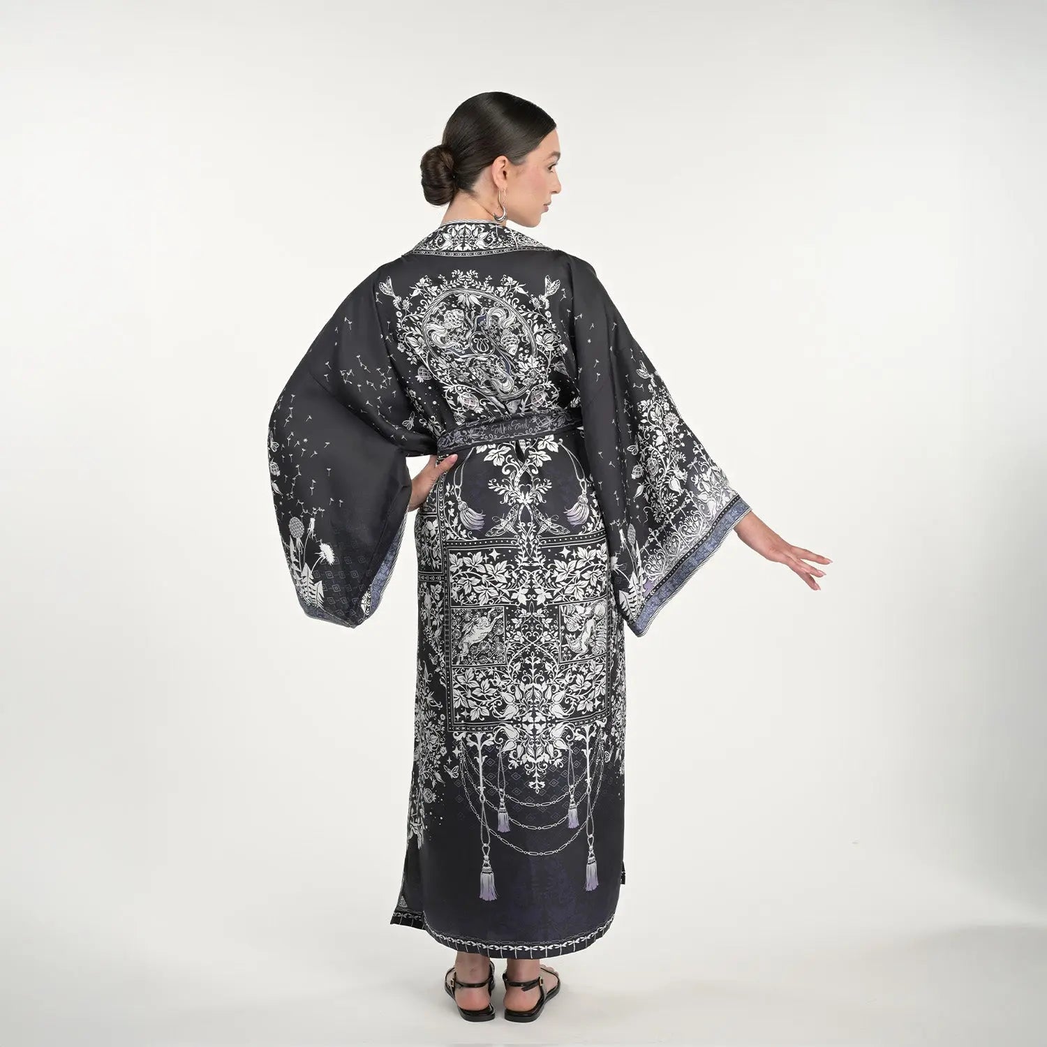 Tree Of Life Silk Robe In Black