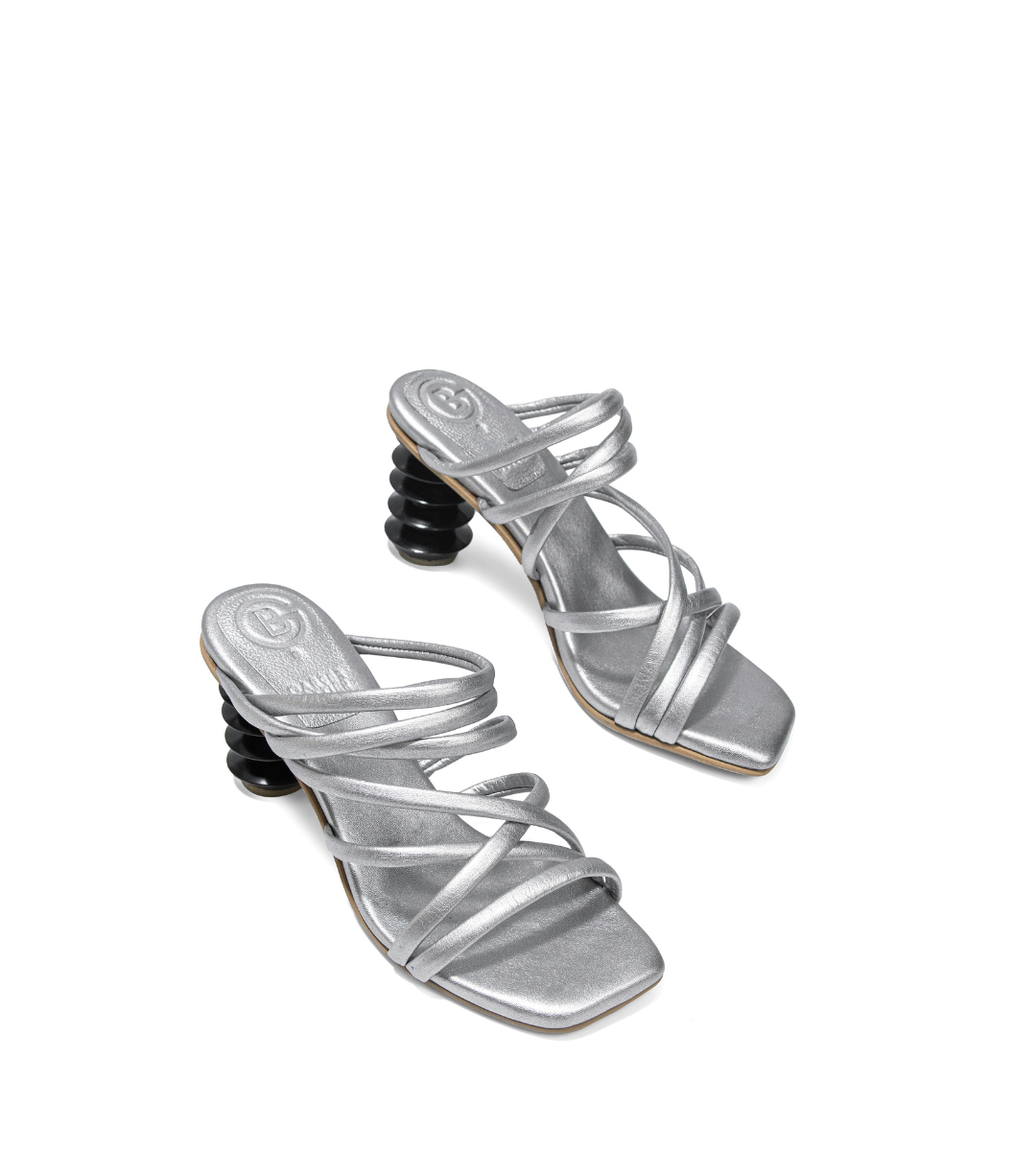 Ficus Pop Sculptural Heel Silver Sandals