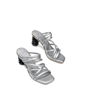 Ficus Pop Sculptural Heel Silver Sandals