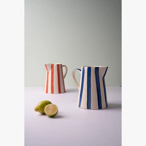 Ceramic Stripe Pitcher, Blue - 8.25x8.25x8 Inches