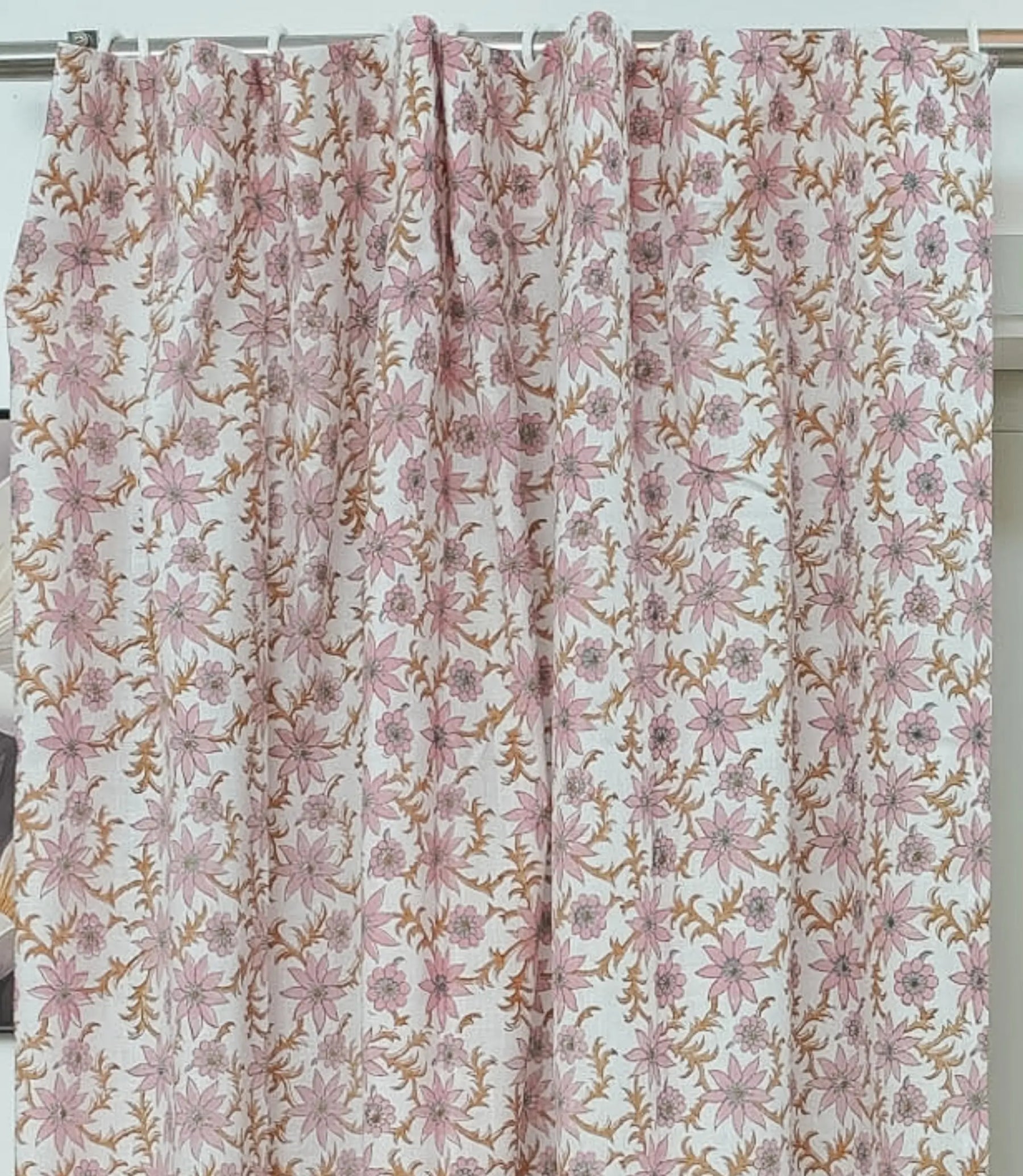 Saanjh Handcrafted Floral Block Print Linen Curtain