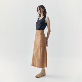 FERN SUEDE BROWN MIDI SKIRT