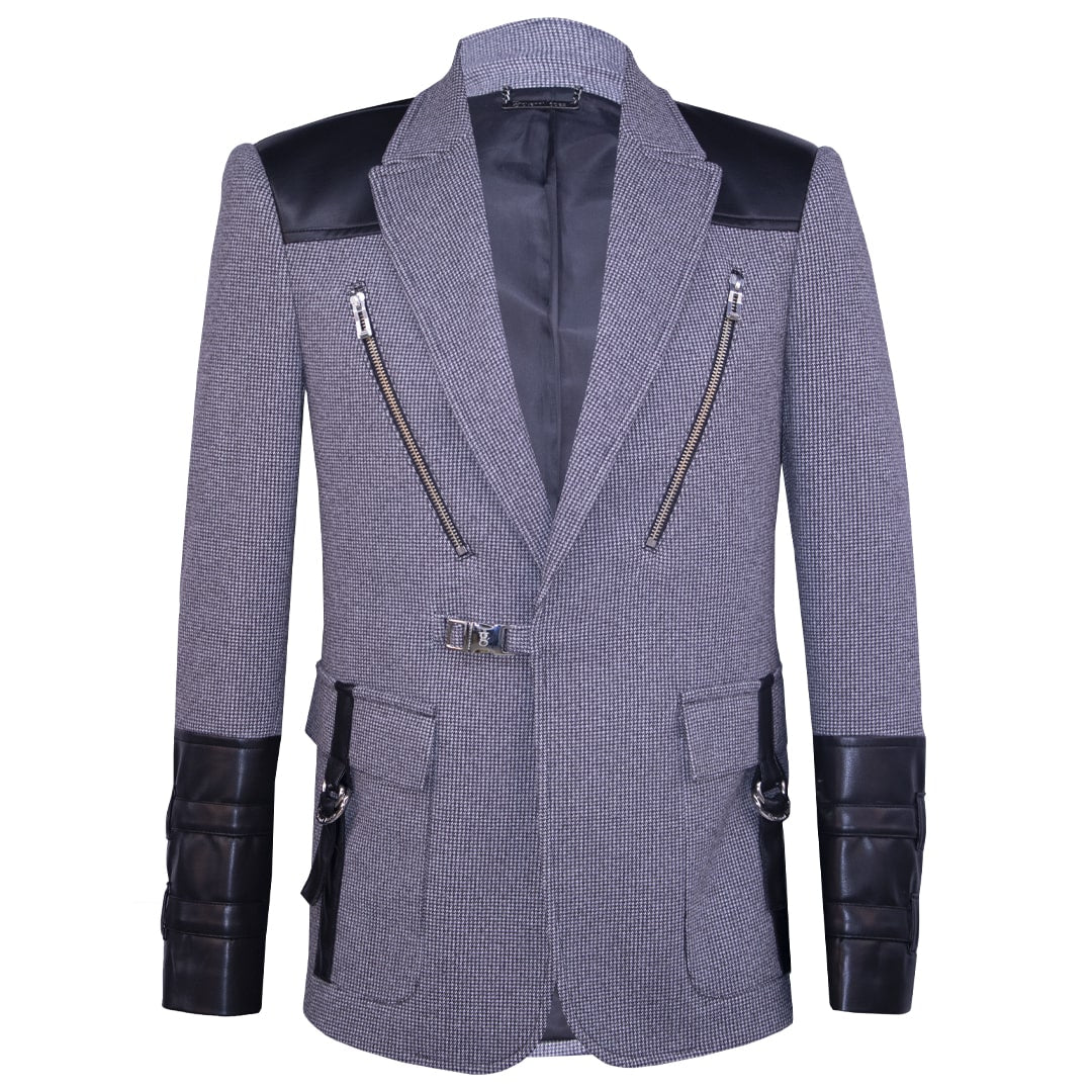 Blazer featuring faux leather accents and metal fittings