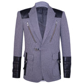 Blazer featuring faux leather accents and metal fittings