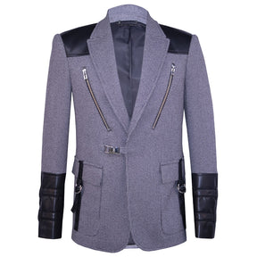 Blazer featuring faux leather accents and metal fittings