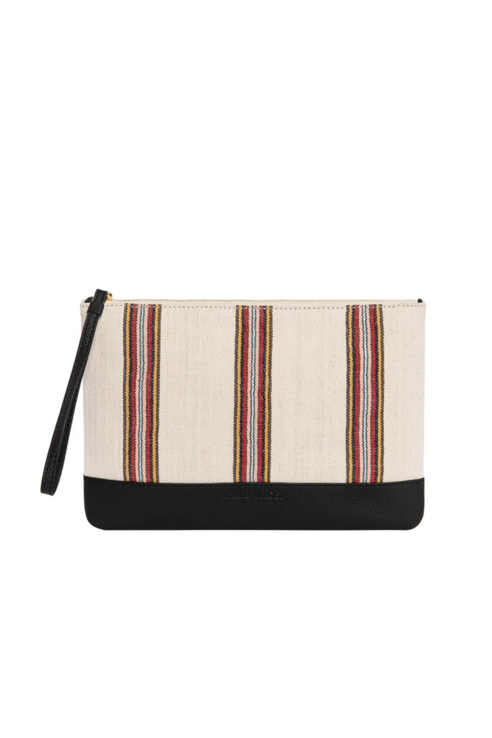 Antiochia - Black Calfskin & Handloomed Fabric Clutch