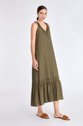 Blake Ruffle Detail Maxi Dress | Olive